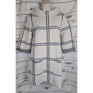 Anthropologie Moth Windowpane Plaid Ivory Sweater Tunic M Wool Blend Funnel Neck